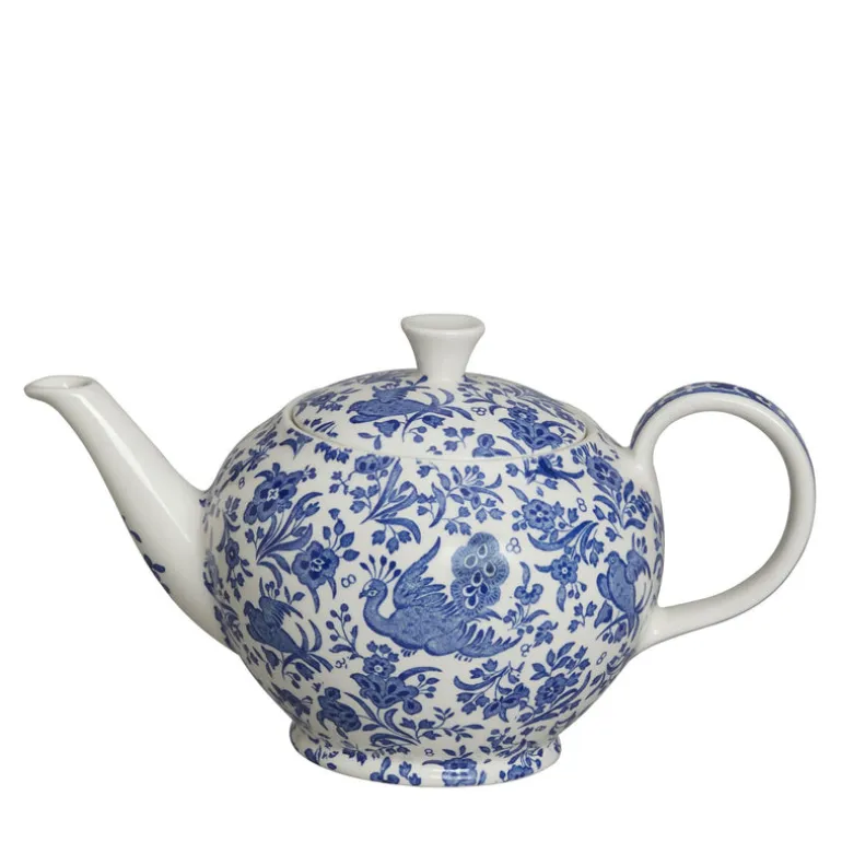 Blue Regal Peacock Large Teapot, 7 Cups 800ml/1.5pt - Burleigh Pottery