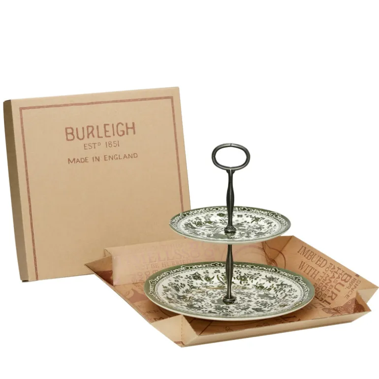 Burleigh Regal Peacock ケーキプレート 2枚セット Green Regal Peacock 2 Tier Cake Stand Gift Boxed - Burleigh Pottery